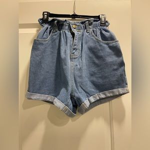 Plaid & Plain denim shorts